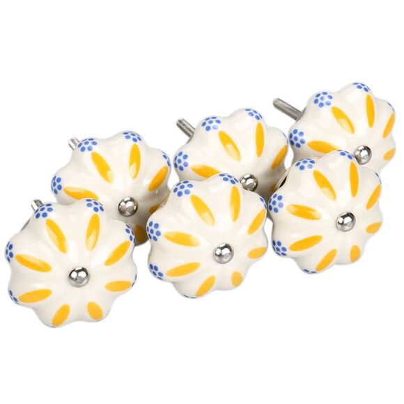 6pcs Vintage Knobs Floral Ceramic Pumpkin Drawer Handles Pulls Knob, Gazania - Picture 1 of 6